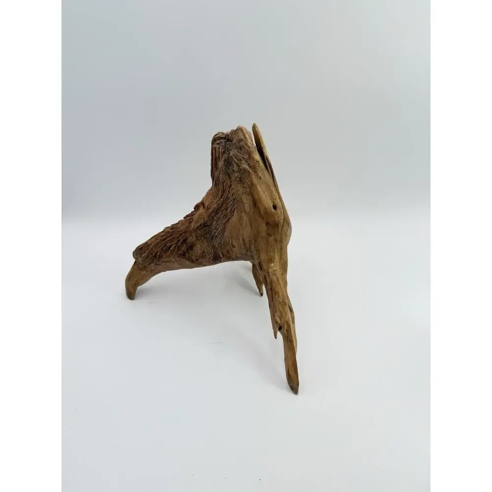 Hand Carved Wood Old Man Face w Feather Spirit Tree Sculpture Figure 12”x10” VTG